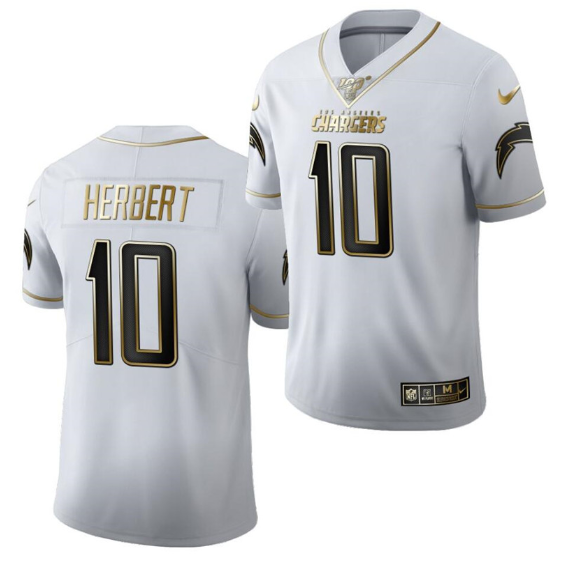 Men's Los Angeles Chargers #10 Justin Herbert Golden/White Limited Stitched Football Jersey Men's Los Angeles Chargers #10 Justin Herbert Golden/White Limited Stitched Football Jersey